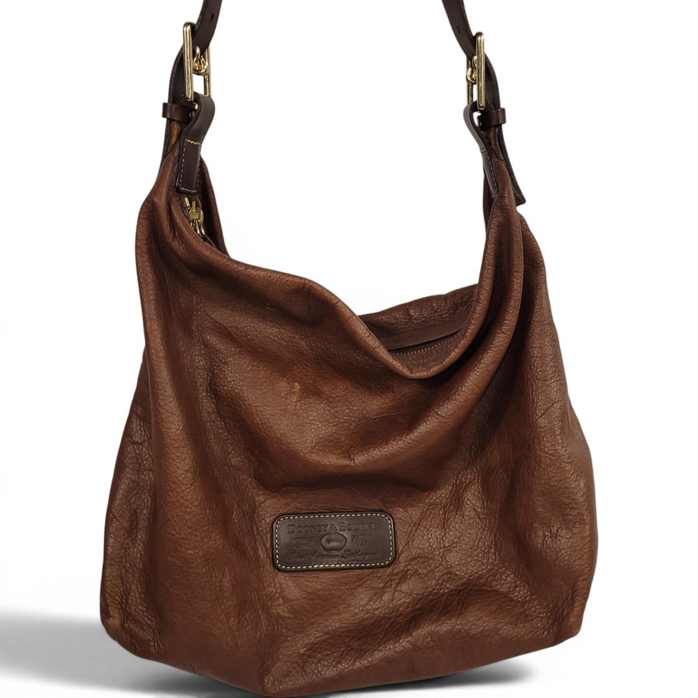 Vintage Dooney & Bourke Hobo Sac Bag Medium Brown Leather Shoulder Slouchy USA - Picture 12 of 14